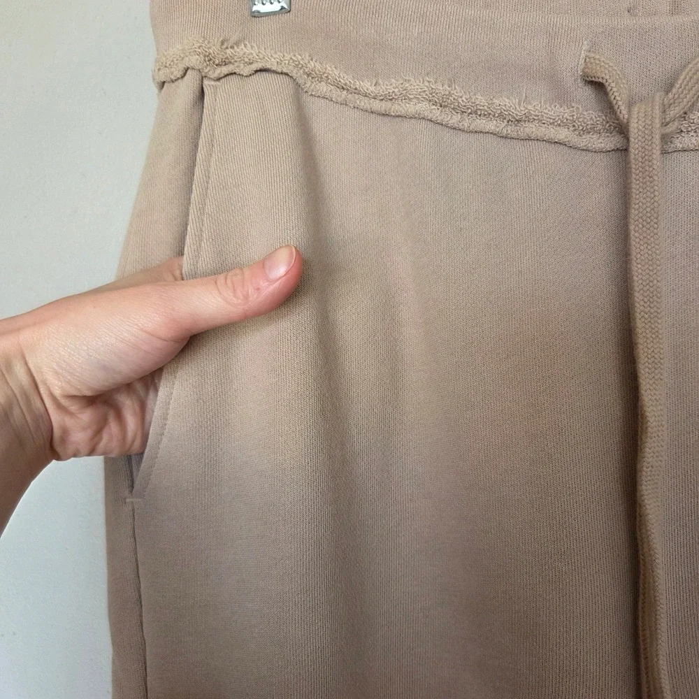 Eileen Fisher Tan Organic Cotton French Terry Wide Leg Pants Cropped Medium NEW
